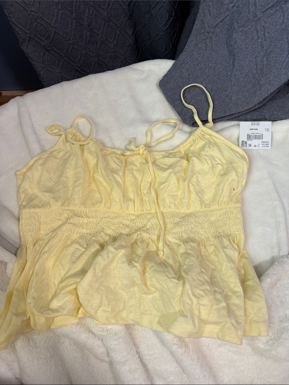 American Eagle Outfitters Pale Yellow Smocked Cami Top